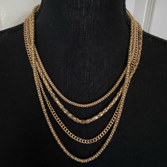 New gold metal four strand chain necklace - Picture 2 of 5